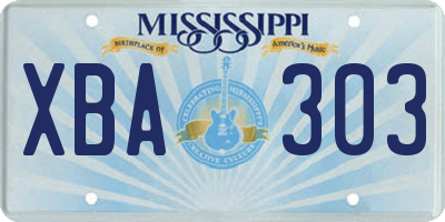 MS license plate XBA303