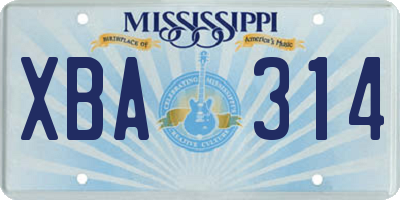 MS license plate XBA314