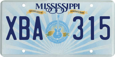 MS license plate XBA315