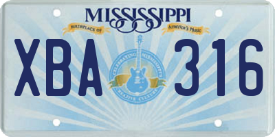 MS license plate XBA316