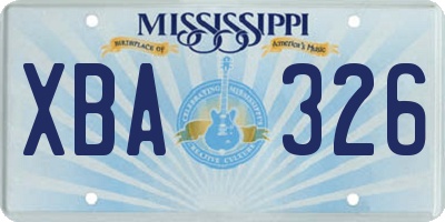 MS license plate XBA326