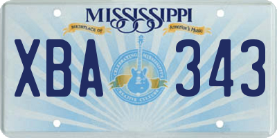 MS license plate XBA343