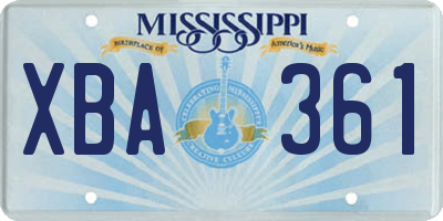 MS license plate XBA361