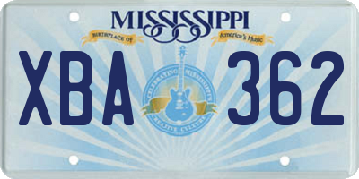 MS license plate XBA362
