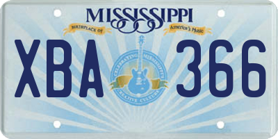 MS license plate XBA366