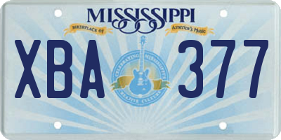 MS license plate XBA377