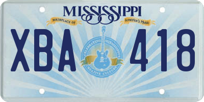 MS license plate XBA418