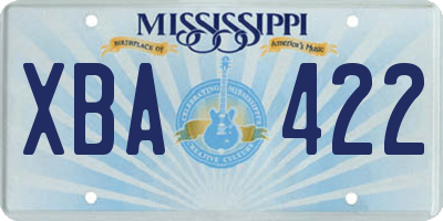 MS license plate XBA422