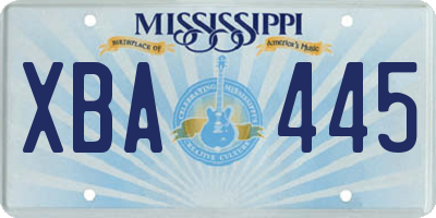 MS license plate XBA445