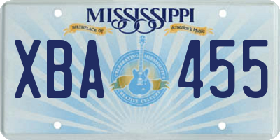 MS license plate XBA455