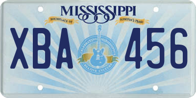 MS license plate XBA456
