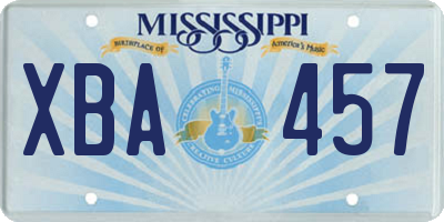 MS license plate XBA457