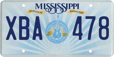 MS license plate XBA478