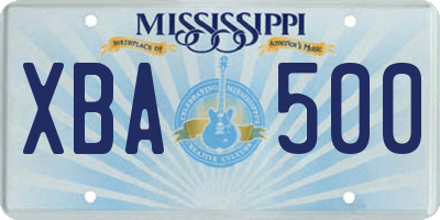 MS license plate XBA500