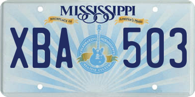 MS license plate XBA503