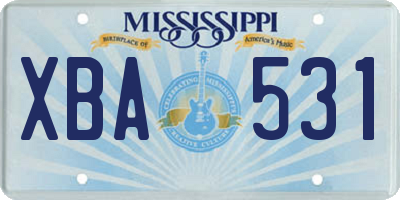 MS license plate XBA531