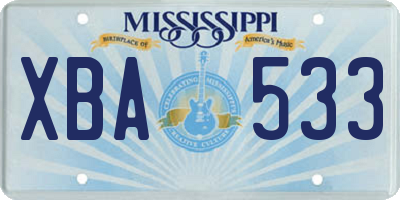 MS license plate XBA533