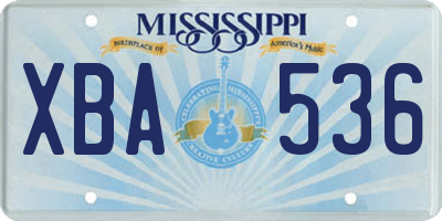 MS license plate XBA536
