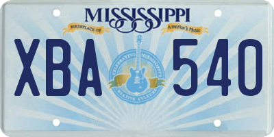 MS license plate XBA540