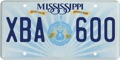 MS license plate XBA600