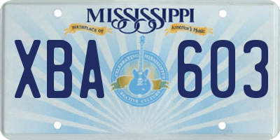 MS license plate XBA603