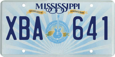 MS license plate XBA641