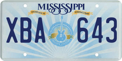 MS license plate XBA643
