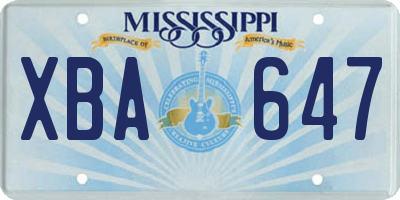 MS license plate XBA647
