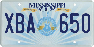 MS license plate XBA650