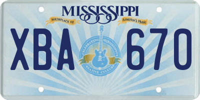 MS license plate XBA670