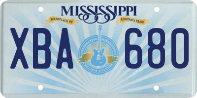 MS license plate XBA680