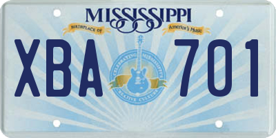 MS license plate XBA701