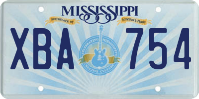 MS license plate XBA754