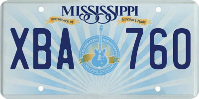 MS license plate XBA760