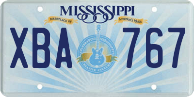 MS license plate XBA767