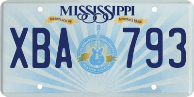 MS license plate XBA793