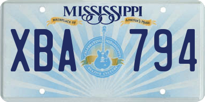MS license plate XBA794