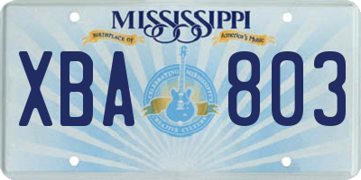 MS license plate XBA803