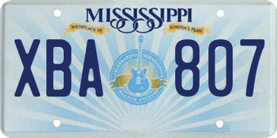 MS license plate XBA807