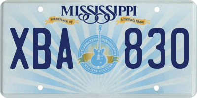 MS license plate XBA830