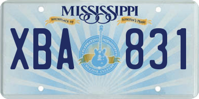 MS license plate XBA831