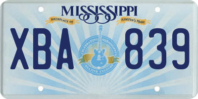 MS license plate XBA839