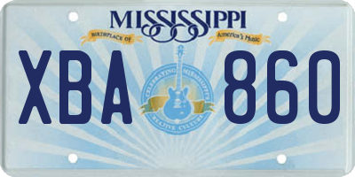 MS license plate XBA860