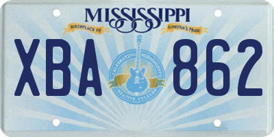 MS license plate XBA862