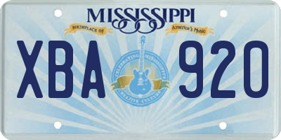 MS license plate XBA920