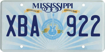MS license plate XBA922