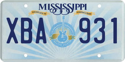 MS license plate XBA931