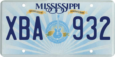 MS license plate XBA932