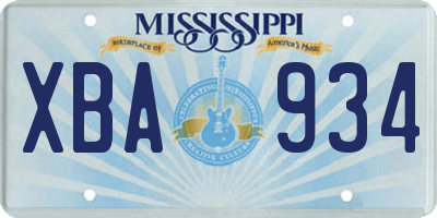 MS license plate XBA934