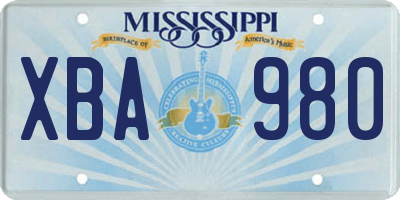 MS license plate XBA980